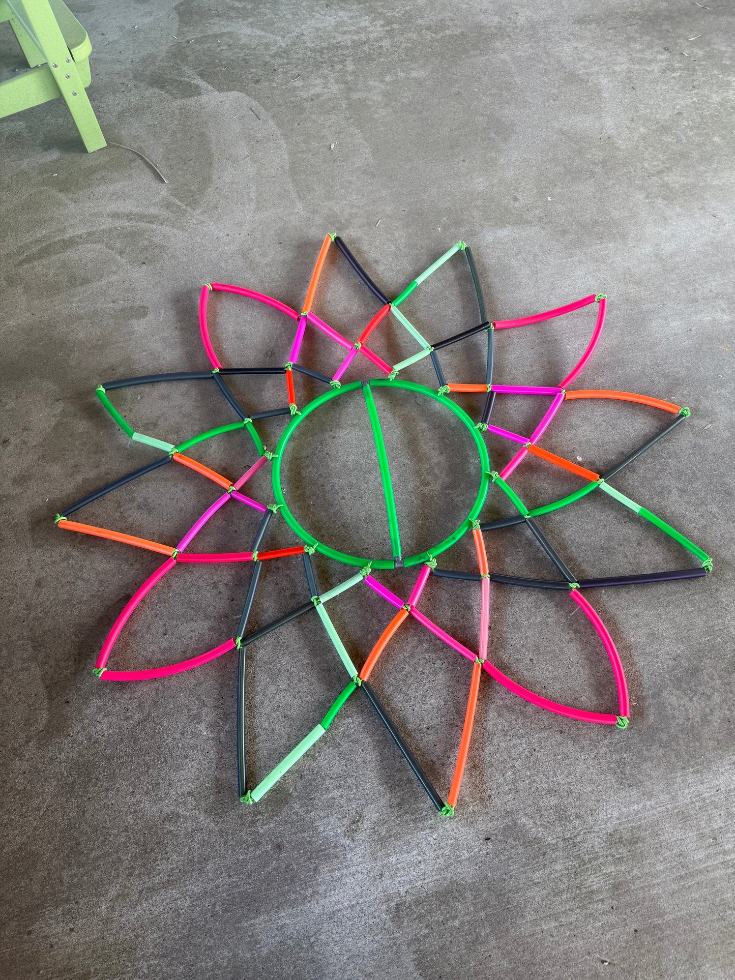 Watermelon Sunwheel UV beaded with static rope