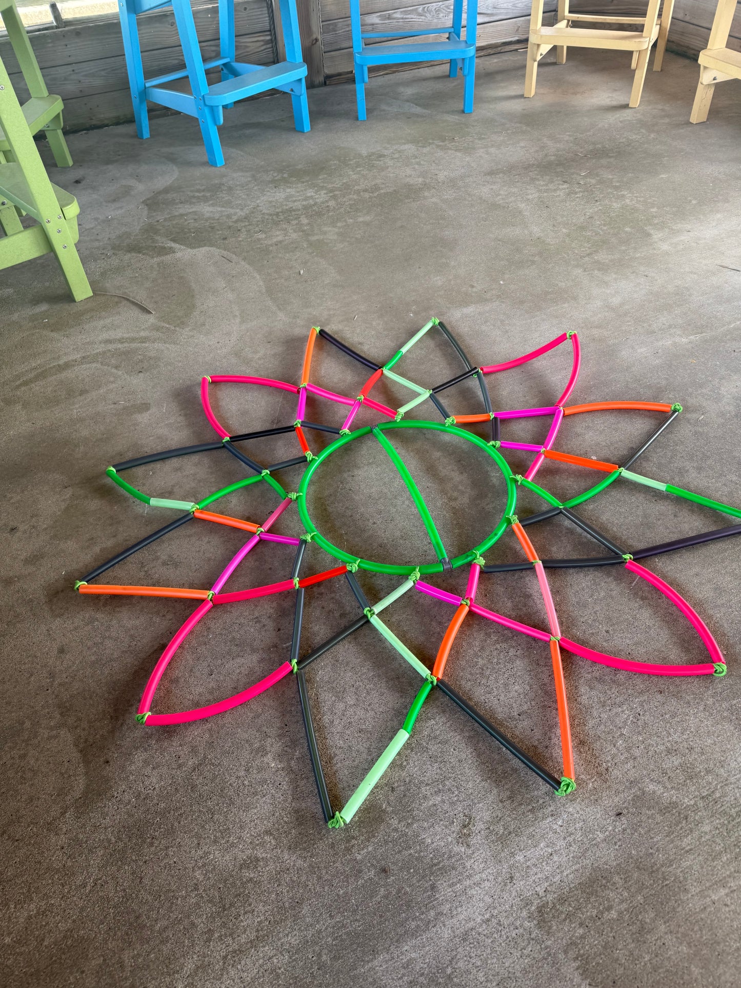 Watermelon Sunwheel UV beaded with static rope