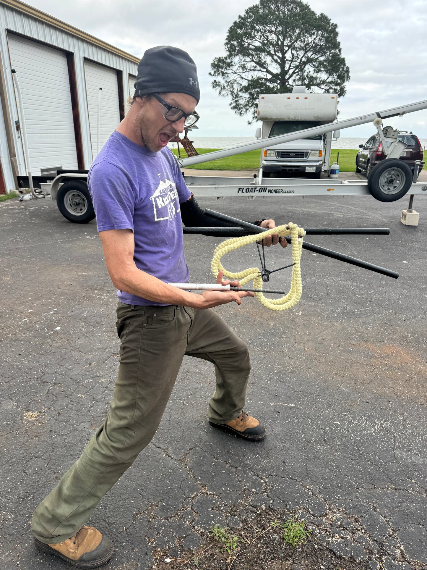 Staff with Shaped removable heads breaks down for easy transport
