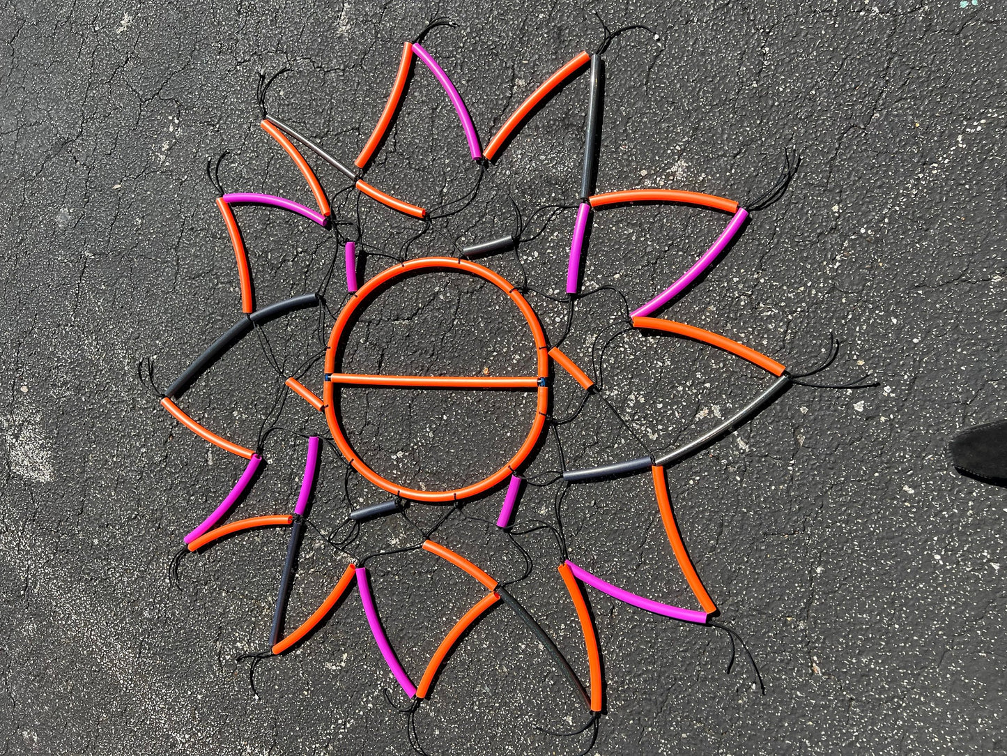 Partially Beaded Sun Wheel black orange pink