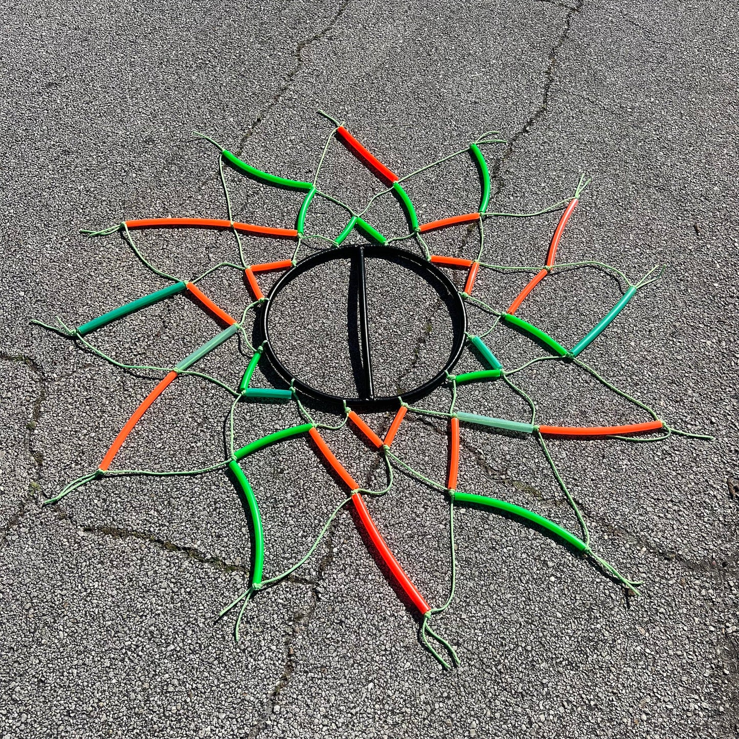 Orange and Green Partially Beaded Sun Wheel